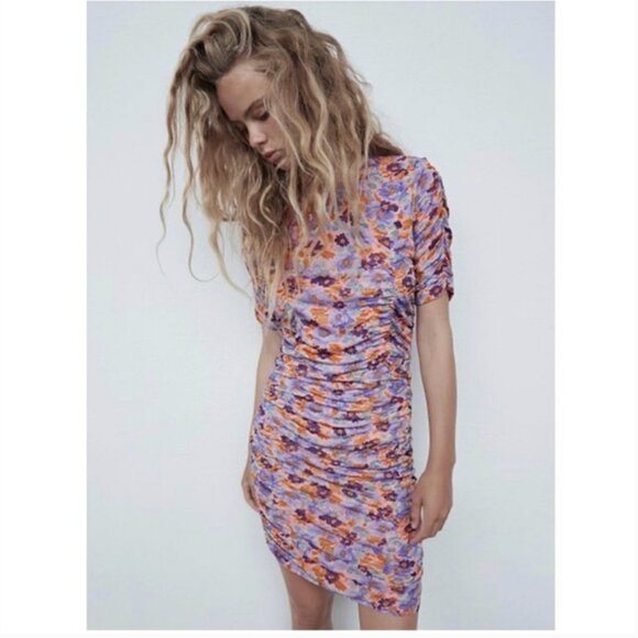 Zara purple print draped dress Size M NEW WITH TAG! - Picture 2 of 10